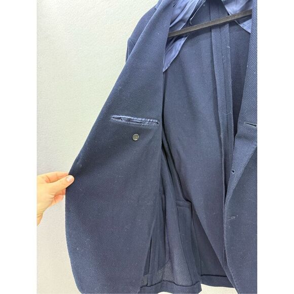 Alton Lane Mens Navy Blue Knit Single Breasted Three Button Blazer Size 42R - Picture 6 of 10